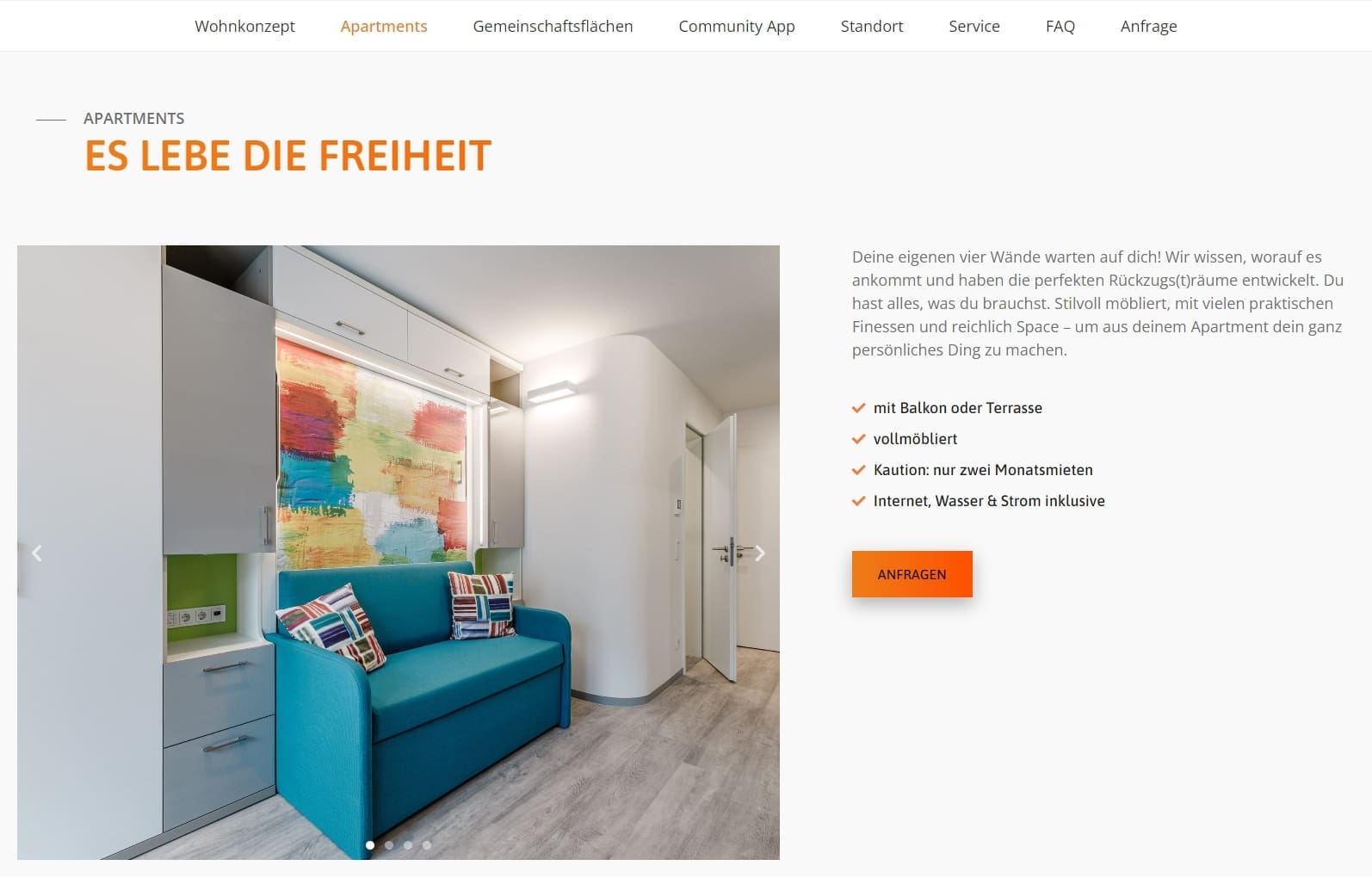 Screenshot der Webseite des Brucklyn Quartiers, das ein inspirierendes Umfeld für innovative Ideen und hochwertige Unterkünfte präsentiert.