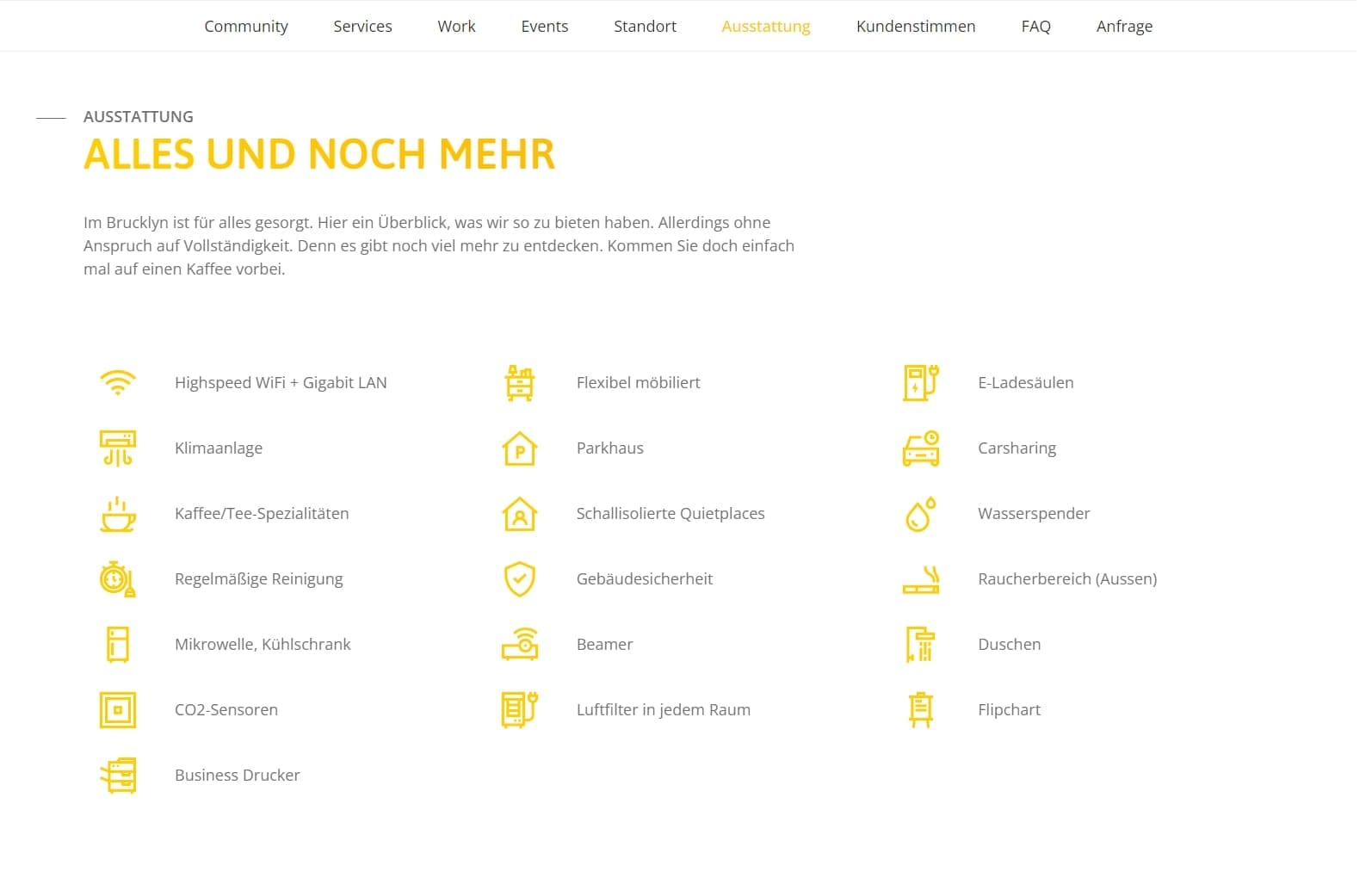 Screenshot der Webseite des Brucklyn Quartiers, das ein inspirierendes Umfeld für innovative Ideen und hochwertige Unterkünfte präsentiert.