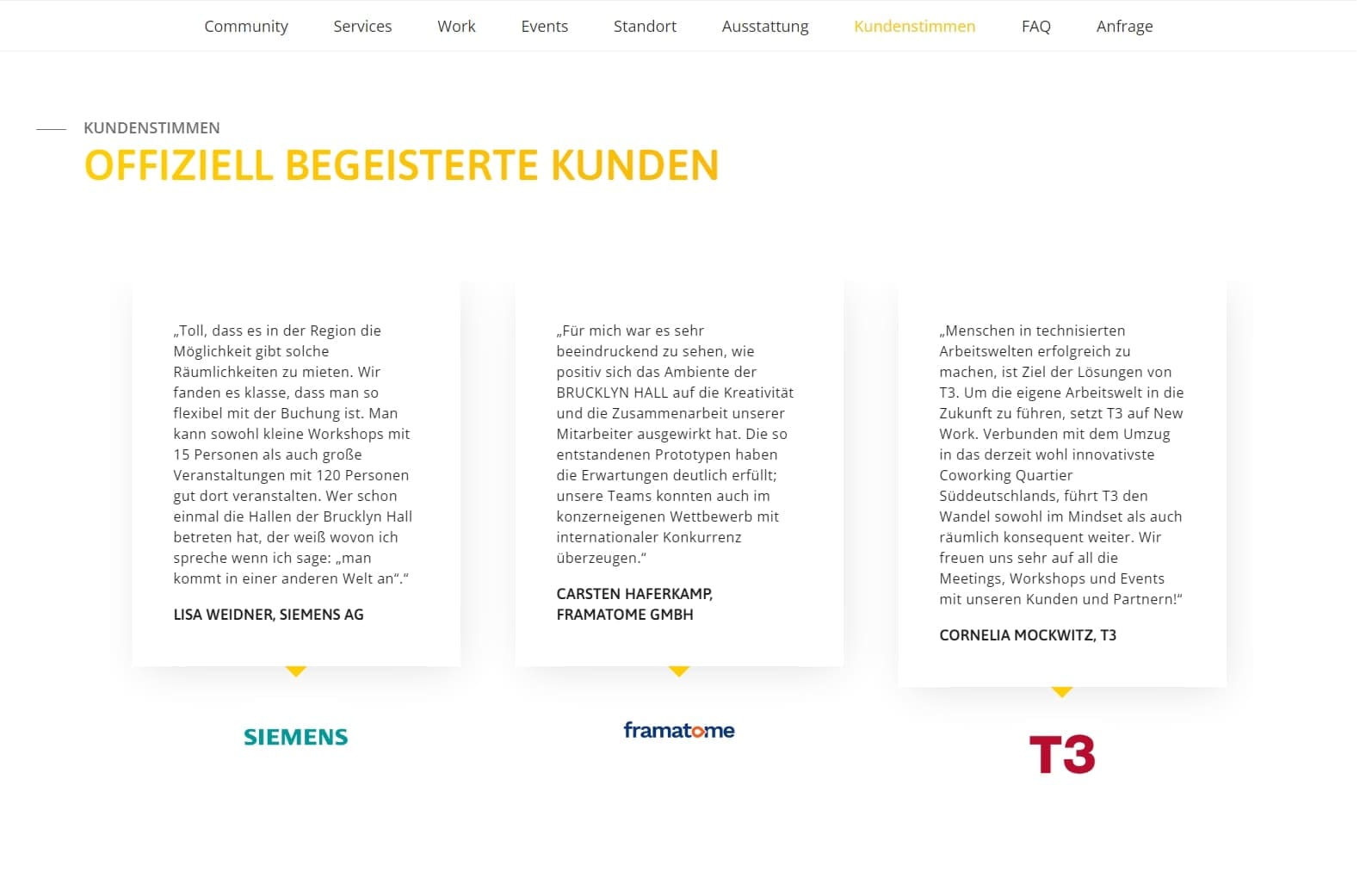 Screenshot der Webseite des Brucklyn Quartiers, das ein inspirierendes Umfeld für innovative Ideen und hochwertige Unterkünfte präsentiert.